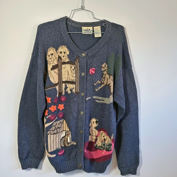 Vintage Northern Reflections Cotton dog motif cardigan sweater, Size M. - Picture 2 of 15